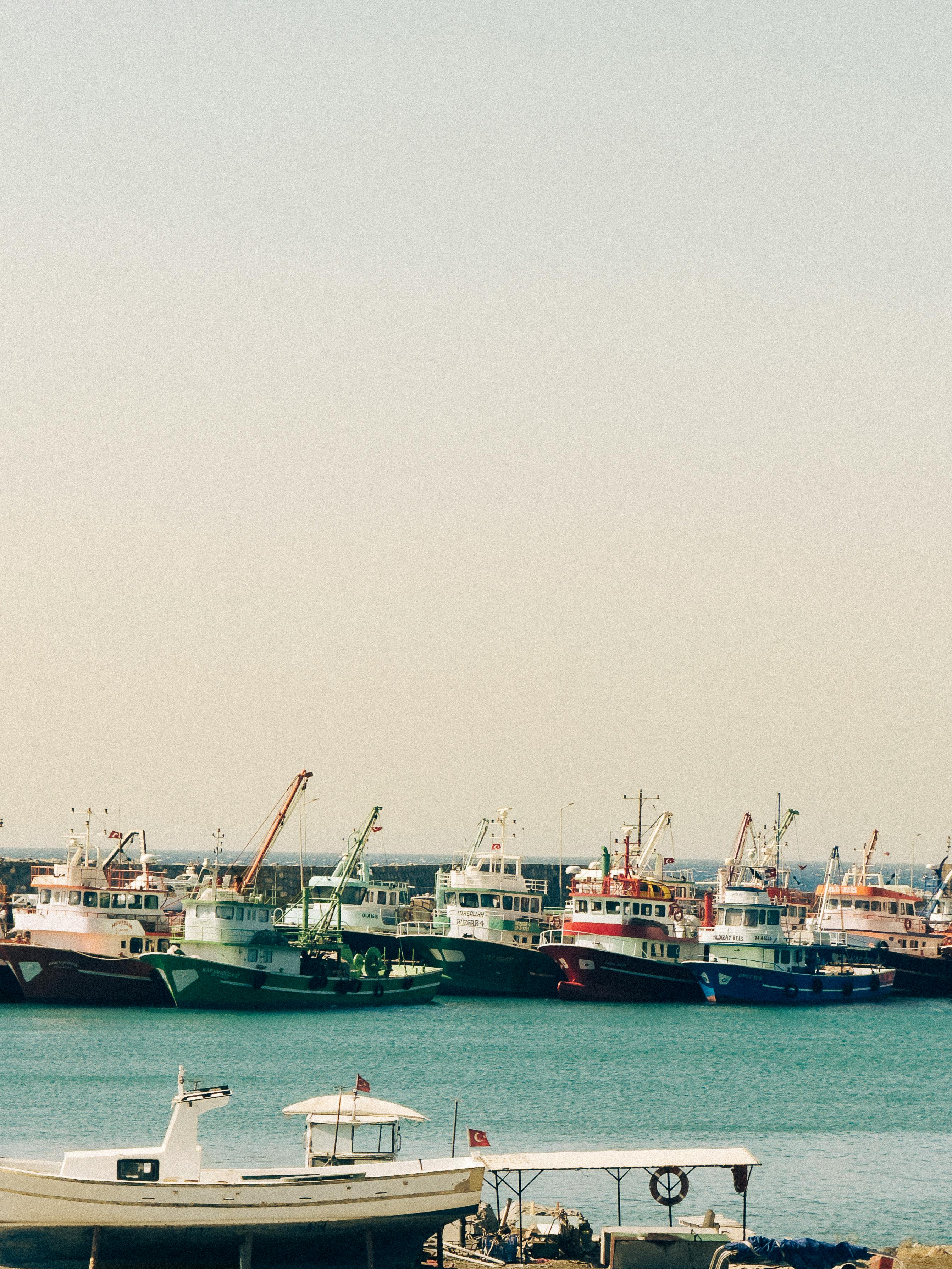 Colorful Fishing Boats in Hatay Harbor, Arsuz, Türkiye  